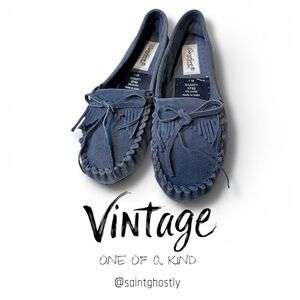 Vintage Retro  Comfort Case Women’s Leather Dusty Blue Moccasins Size 7